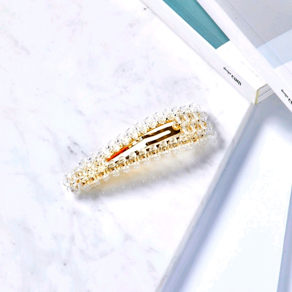 Color Pop Clear Beaded Hair Clips (Set of 2)